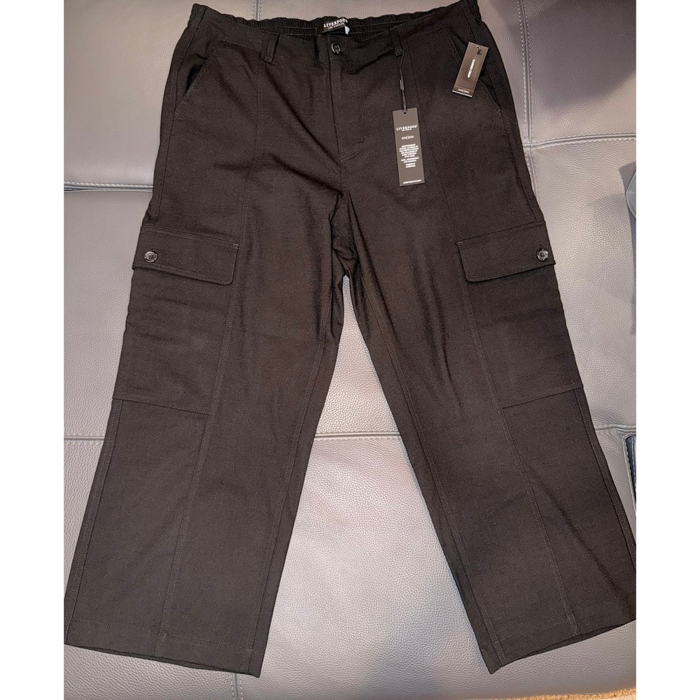 Liverpool Cargo Crop Pants Black Wide Leg Utility Women's 14